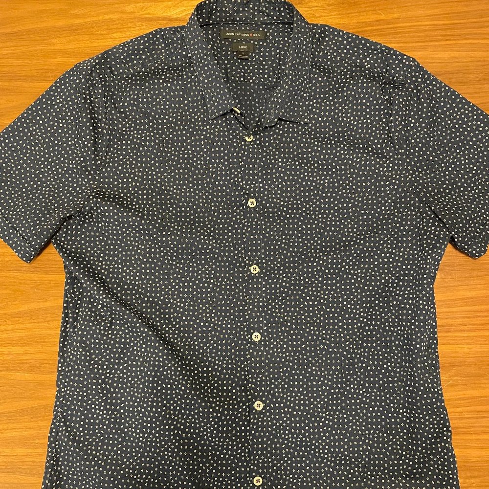 John Varvatos Navy Luxe Slim Fit Print Shirt Large - Picture 2 of 3